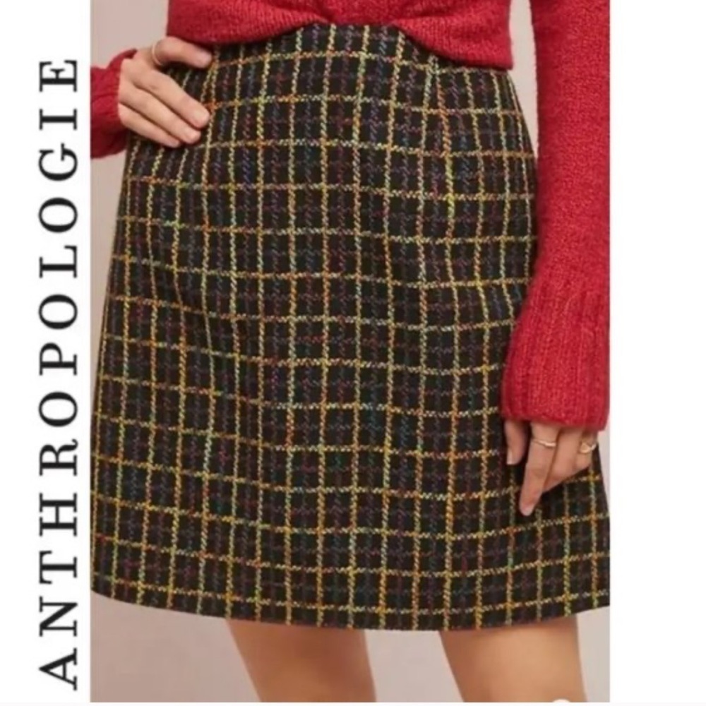 NWT Anthropologie Hutch Rainbow Windowpane Plaid Tweed Mini Skirt